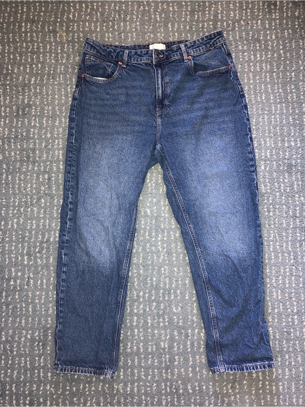 H&M Women's Straight-Leg Jeans in Dark Blue Denim